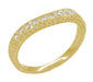 Art Deco Wheat White Sapphire Curved Wedding Band in 18 Karat Yellow Gold