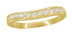 Art Deco Wheat White Sapphire Curved Wedding Band in 18 Karat Yellow Gold