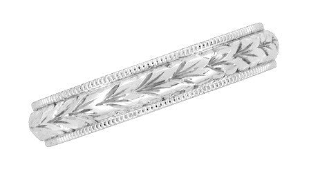 Art Deco Millgrain Edged Hand Engraved Wheat Wedding Ring in White Gold | 4mm Wide - Item: R636 - Image: 3