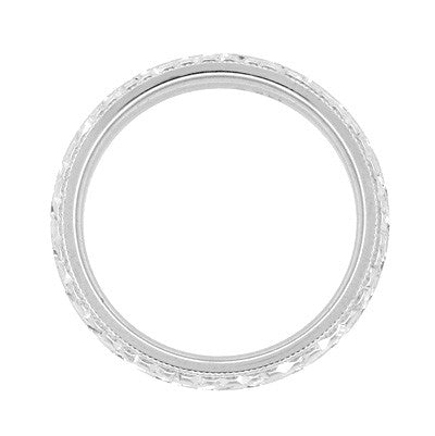 Art Deco Millgrain Edged Hand Engraved Wheat Wedding Ring in White Gold | 4mm Wide - Item: R636 - Image: 2