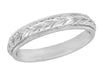 Art Deco Millgrain Edge Hand Engraved Wheat Antique Wedding Ring in White Gold - 14K or 18K - 4mm Wide - R636