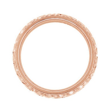 Art Deco Hand Engraved Wheat Wedding Ring in 14 Karat Rose Gold with Millgrain Edge - 4mm Wide - alternate view
