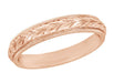 Art Deco Hand Engraved Wheat Wedding Ring in 14 Karat Rose Gold with Millgrain Edge - 4mm Wide