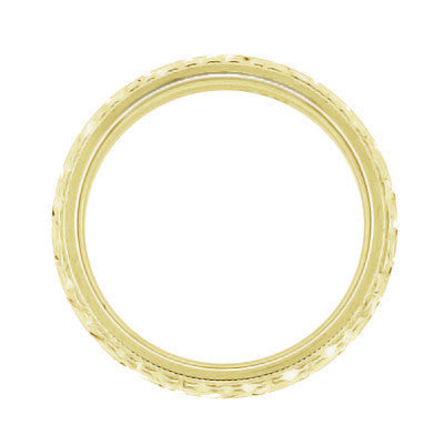 Art Deco Yellow Gold Millgrain Edged Hand Engraved Wheat Wedding Ring - 4mm Wide - Item: R636Y - Image: 2