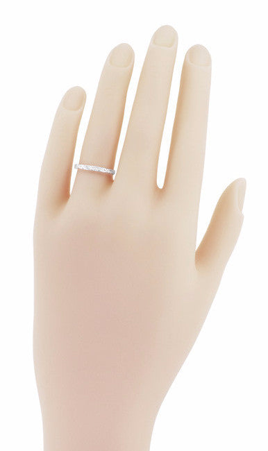 Art Deco Vintage Scrolls Wedding Band in White Gold - Item: R639W10 - Image: 3
