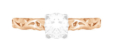 Art Deco Rose Gold Diamond Solitaire Engagement Ring with Sculptural Carved Scrolls Band - Item: R639RD-LC - Image: 4