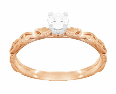 Art Deco Rose Gold Diamond Solitaire Engagement Ring with Sculptural Carved Scrolls Band - alternate view