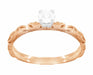 Art Deco 14 Karat Rose Gold Sculptural Scrolls White Sapphire Solitaire Engagement Ring