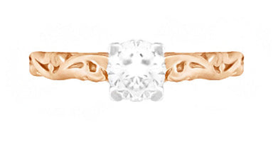 Art Deco 14 Karat Rose Gold Sculptural Scrolls White Sapphire Solitaire Engagement Ring