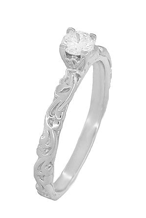 Art Deco Scrolls Diamond Engagement Ring in 14 Karat White Gold - Item: R639WD-LC - Image: 3