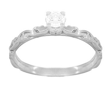 Art Deco Scrolls White Sapphire Engagement Ring in 14 Karat White Gold - Item: R639WWS - Image: 2