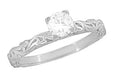Art Deco Scrolls White Sapphire Engagement Ring in 14 Karat White Gold