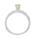 Art Deco Scrolls Fancy Yellow Diamond Engagement Ring in 14 Karat White Gold