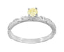 Art Deco Scrolls Fancy Yellow Diamond Engagement Ring in 14 Karat White Gold