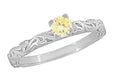 Art Deco Scrolls Fancy Yellow Diamond Engagement Ring in 14 Karat White Gold