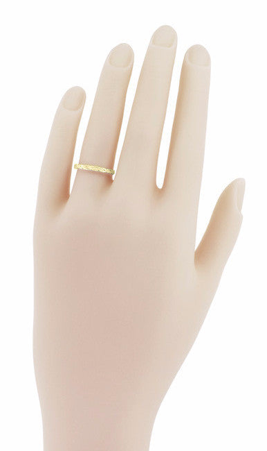 Yellow Gold Art Deco Antique Scrolls Wedding Band - Item: R639Y10 - Image: 3