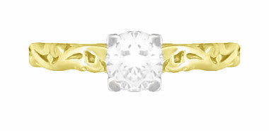 14 Karat Yellow Gold Art Deco Carved Scrolls Solitaire Diamond Engagement Ring - Item: R639YD-LC - Image: 4