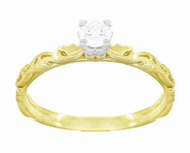14 Karat Yellow Gold Art Deco Carved Scrolls Solitaire Diamond Engagement Ring - alternate view