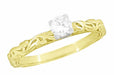 14 Karat Yellow Gold Art Deco Carved Scrolls Solitaire Diamond Engagement Ring
