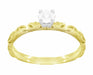 Yellow Gold Art Deco Scrolls Vintage Style Solitaire White Sapphire Engagement Ring