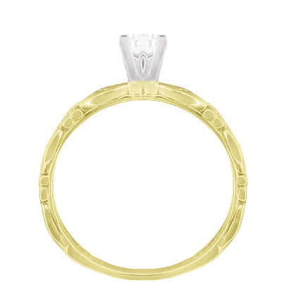 Yellow Gold Art Deco Scrolls Vintage Style Solitaire White Sapphire Engagement Ring - Item: R639YWS - Image: 4