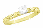 Yellow Gold Art Deco Scrolls Vintage Style Solitaire White Sapphire Engagement Ring