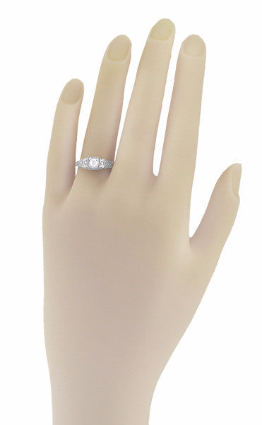 Dainty Art Deco Filigree Diamond Engagement Ring in 14 Karat White Gold - Item: R640 - Image: 5