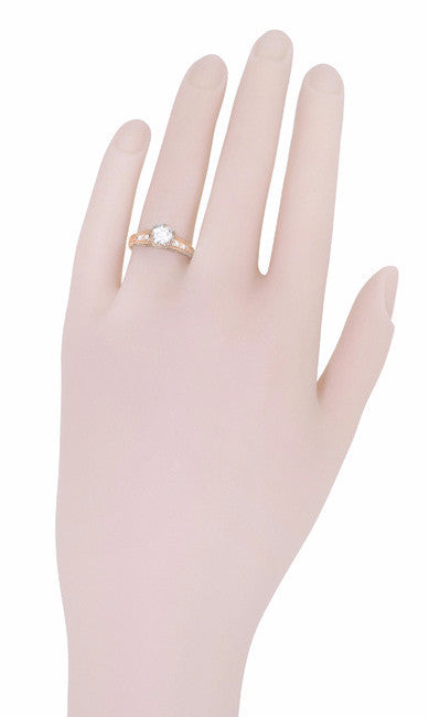 Rose Gold 1920's Design Art Deco Scroll Wave Filigree Diamond Engagement Ring - Item: R643R50-LC - Image: 6