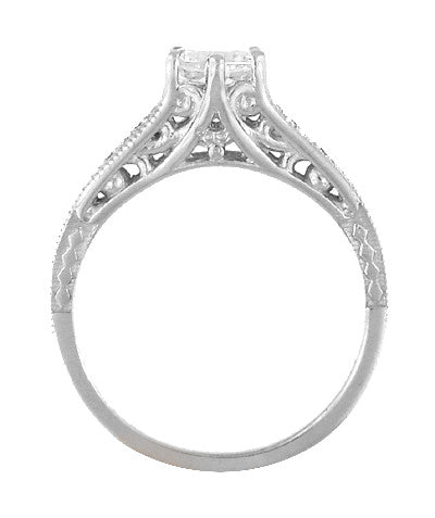 Art Deco Scroll Filigree 1/2 Carat Diamond Engagement Ring in White Gold - Item: R643W50K10-LC - Image: 3