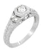 Filigree Engraved Hexagon Art Deco 1/4 Carat Diamond Engagement Ring in White Gold | Low Profile Engagement