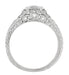 Filigree Engraved Hexagon Art Deco 1/4 Carat Diamond Engagement Ring in White Gold | Low Profile Engagement