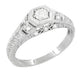Filigree Engraved Hexagon Art Deco 1/4 Carat Diamond Engagement Ring in White Gold | Low Profile Engagement
