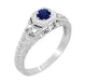 Art Deco Filigree Sapphire and Diamond Engagement Ring in White Gold | Antique Inspired Low Profile Ring