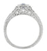 Art Deco Filigree Sapphire and Diamond Engagement Ring in White Gold | Antique Inspired Low Profile Ring