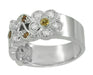 Spessartite Garnet and White Diamond Floral Wedding Band in 14 Karat White Gold
