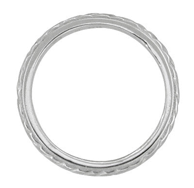 Art Deco Hand Engraved Wheat Millgrain Wedding Band in White Gold - 2.5mm Wide - Item: R652W10 - Image: 2