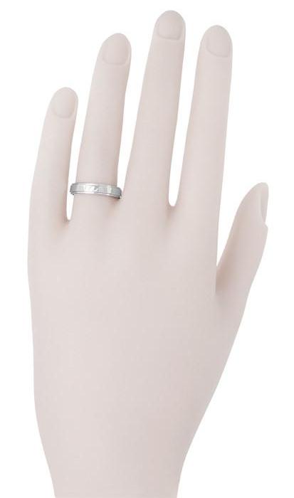Grooved Edge Retro Wedding Band in White Gold - 4mm Wide - 10K, 14K or 18K - Item: R653ND10 - Image: 2