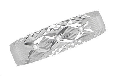 Mens 1980's Style Criss Cross Radiant Stars Diamond Wedding Band Ring in 14 Karat White Gold