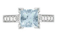 Platinum Art Deco 3/4 Carat Princess Cut Aquamarine and Diamonds Castle Engagement Ring