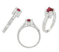 Art Deco 1/2 Carat Square Ruby and Diamonds Engagement Ring in 18K White Gold