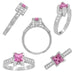 Art Deco 3/4 Carat Princess Cut Pink Sapphire and Diamond Castle Engagement Ring in 18 Karat White Gold