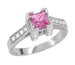 Art Deco 3/4 Carat Princess Cut Pink Sapphire and Diamond Castle Engagement Ring in 18 Karat White Gold