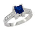 1920's Vintage Inspired Princess Cut Square Blue Sapphire Engagement Ring in 18K White Gold | 3/4 Carat