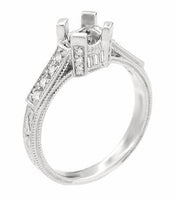 Art Deco 3/4 Carat Diamond Filigree Vintage Inspired Castle Engagement Ring Mounting in White Gold - 18K or 14K