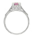 Art Deco Pink Sapphire Castle Engagement Ring in 18 Karat White Gold