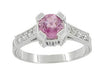 Art Deco Pink Sapphire Castle Engagement Ring in 18 Karat White Gold