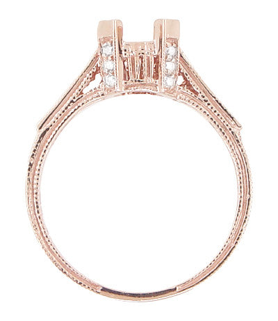 Art Deco 3/4 Carat Diamond Filigree Citadel Engagement Ring Semimount in 14 Karat Rose Gold - Item: R663R - Image: 6