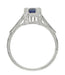 Luxe Deco Castle Blue Sapphire Engagement Ring in 18 Karat White Gold