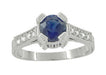 Luxe Deco Castle Blue Sapphire Engagement Ring in 18 Karat White Gold