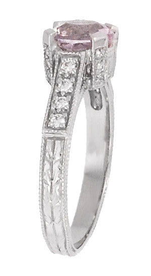 Art Deco 1 Carat Pink Tourmaline Castle Engagement Ring in 18 Karat White Gold - Item: R664PT - Image: 4